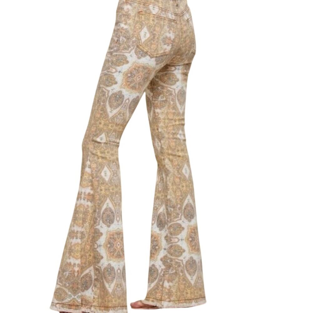 Show Me Your Mumu Golden Paisley Bell Bottom Jeans 27 Boho Flare Festival Pants